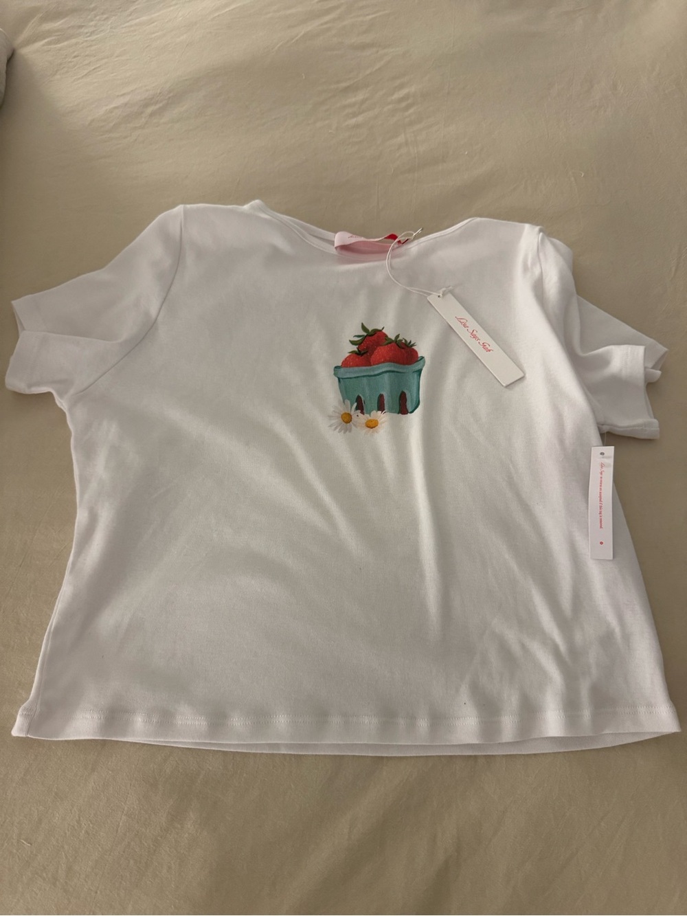 NWT Lisa Says Gah White Tee with Strawberry Basket Patch 3X
